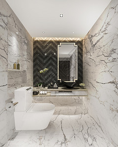 阁楼3D提供明亮的白色豪华厕所和浴室渲染最小的图片