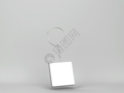 钥匙圈金属灰色背景上的空白键链模型3d插图品牌图片