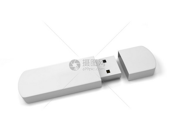 塑料贮存白色背景上孤立的空白usb闪存驱动器3d插图光盘图片