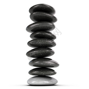 曲线九块石头堆在白色背景上平衡石块3D成为冥想的符号和zen九颗佩布斯结石稳定的图片