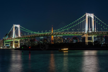 目的地东京彩虹桥景象在黄昏时可以看到东京塔日本小田光滑的海滨图片