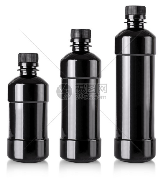 身体黑色塑料瓶隔绝白背景带剪切路径的黑塑料瓶药理丸图片