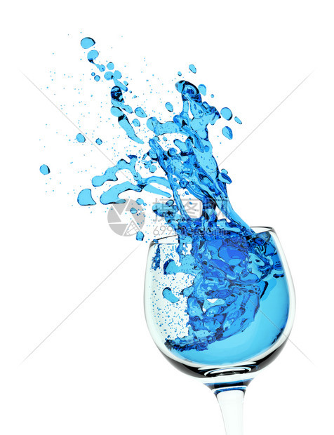 漩涡3D插图白色背景上孤立的玻璃蓝色鸡尾酒喷洒浇注电脑图片
