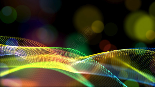 宇宙网格抽象的摘要彩虹颜色或全息图数字粒子波背景为bokeh流图片