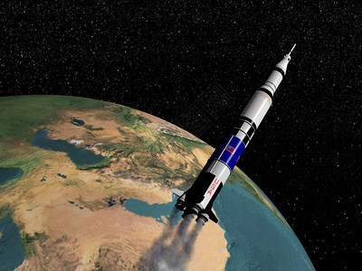 飞在地球上的土星V号飞船美国航天局土星V号太空船提供的这一图像组成部分3D车辆插图行星背景图片