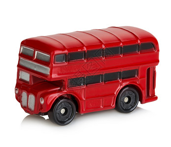 优质的玩具经典伦敦红色大客车的模型以白色背景隔离历史图片