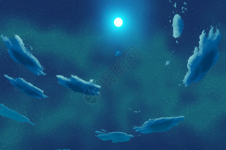 闪耀抽象的辉光蓝色星夜天空云和月空间背景三维翻转图片