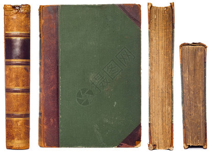 年龄历史过时的古老书边设置脊椎第一封面切割和顶端图片