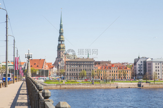 拉脱维亚里加市旧城中心民族和建筑2018年大桥旅游照片欧洲地标屋图片