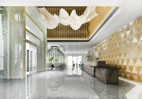 优雅的地面软垫3d提供豪华酒店接待厅和具有现代柜台的经典办公室图片