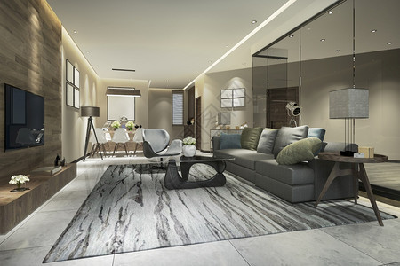 建造休息室斯堪的纳维亚语3d提供现代餐厅和客配有豪华装饰品图片