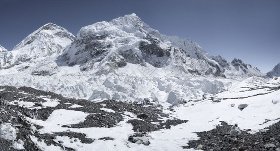 昆布在去珠穆朗玛峰的路上与Khumbu冰瀑和基地营喜马拉雅山远足登运动图片