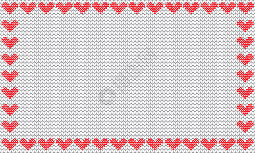 情人节白色织物针背景用红心框矢量插图模板带有文本空间的海报白色织物针背景用红心框羊毛工艺图片