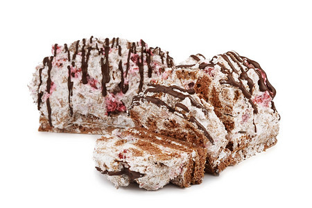 巧克力蛋糕樱桃在白色背景上被孤立饮食釉蒸发图片