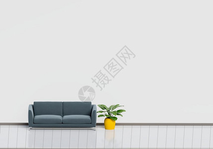 装饰风格里面现代室内客厅设计用黑色沙发白和木制花粉地板以及植物锅住家与生活概念3D型主题插图长椅图片