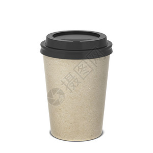 热的空白纸咖啡杯模拟了白色背景上孤立的三维插图塑料包裹图片