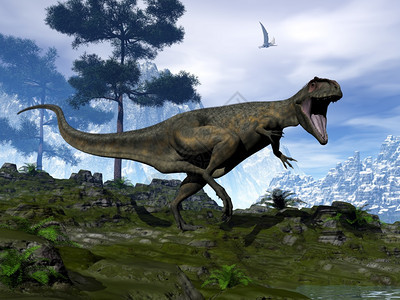 山岩石形象的巨龙恐在大自然中行走和咆哮3D使巨龙恐行走和咆哮3D图片