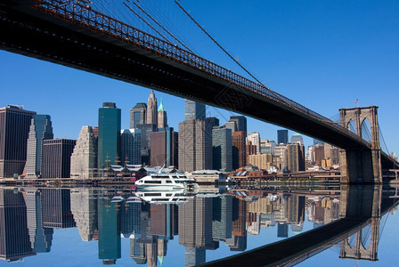 布鲁克林桥和纽约市曼哈顿美国自由下曼哈顿图片