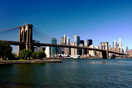 曼哈顿市中心风景布鲁克林桥和下曼哈顿纽约城市的图片