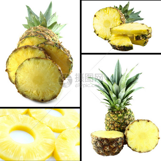食物水果健康和有机食品一套新鲜成熟的菠萝食谱图片