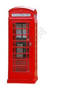 户外白色背景上隔离的典型红色英国语普通电话亭讲公用图片