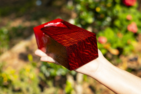 真实的桌子植树环氧脂稳定木头有老虎条纹红色抽象艺术背景粮食图片