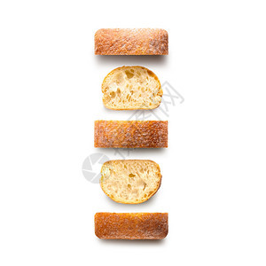 美食自然棕色的Ciabatta传统意大利面包切片白底被孤立在白底幕上高视图片