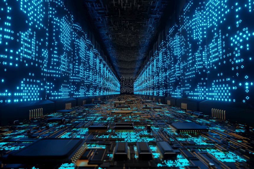 力量商业未来外星超级计算机连接网络数据中心3d已建立云图片
