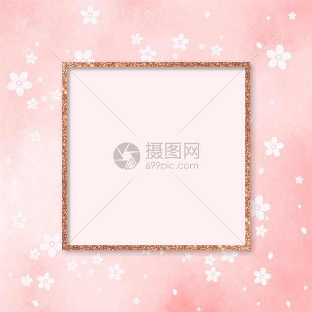 花的矢量粉色画廊框架用空白覆盖的粉亮壁板屏幕模版拟粉红色闪光板幕框模在粉糊面背景上的方格框和沙库拉花粉彩边界图片