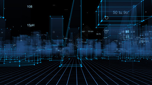 联系3D从网络空间和信息存储中的数据向抽象技术数字城市展示信息空间存储中的抽象技术矩阵天际线图片