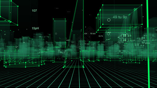 矩阵蓝色的插图3D从网络空间和信息存储中的数据向抽象技术数字城市展示信息空间存储中的抽象技术图片