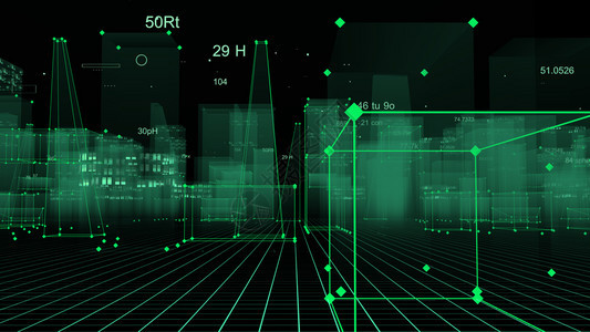 商业天际线3D从网络空间和信息存储中的数据向抽象技术数字城市展示信息空间存储中的抽象技术形图片