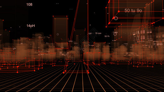 天际线摩大楼数字的3D从网络空间和信息存储中的数据向抽象技术数字城市展示信息空间存储中的抽象技术图片