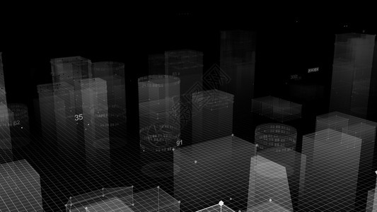 全息图3D从网络空间和信息存储中的数据向抽象技术数字城市展示信息空间存储中的抽象技术摩天大楼黑暗的图片