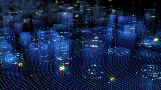 矩阵科学连接的3D从网络空间和信息存储中的数据向抽象技术数字城市展示信息空间存储中的抽象技术背景图片