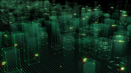 连接的抽象3D从网络空间和信息存储中的数据向抽象技术数字城市展示信息空间存储中的抽象技术全景图片