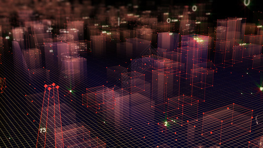 数字的氖3D从网络空间和信息存储中的数据向抽象技术数字城市展示信息空间存储中的抽象技术摩天大楼图片