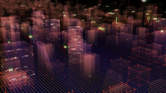3D从网络空间和信息存储中的数据向抽象技术数字城市展示信息空间存储中的抽象技术全景电脑蓝色的图片
