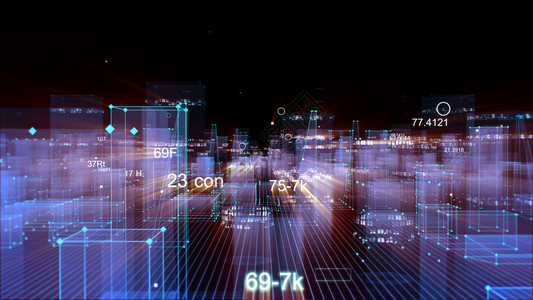 3D利用网络空间信息存储中的数据将抽象技术数字城市转换为全景现代的复杂图片