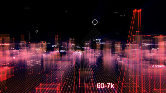 3D利用网络空间信息存储中的数据将抽象技术数字城市转换为氖矩阵建筑学图片