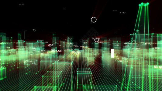 沟通3D利用网络空间信息存储中的数据将抽象技术数字城市转换为蓝色的现代图片