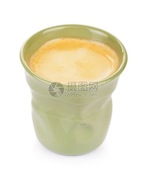 下午茶时间传统的原绿色咖啡杯白纸上隔绝图片