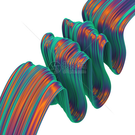 明亮的白色背景上孤立的抽象色彩丝带形状3d插图艺术的丰富多彩图片