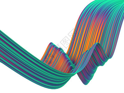 充满活力颜色流动白背景上孤立的抽象色彩丝带形状3d插图图片