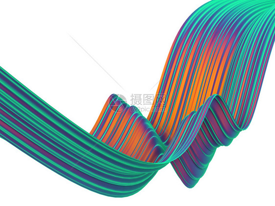 充满活力颜色流动白背景上孤立的抽象色彩丝带形状3d插图图片