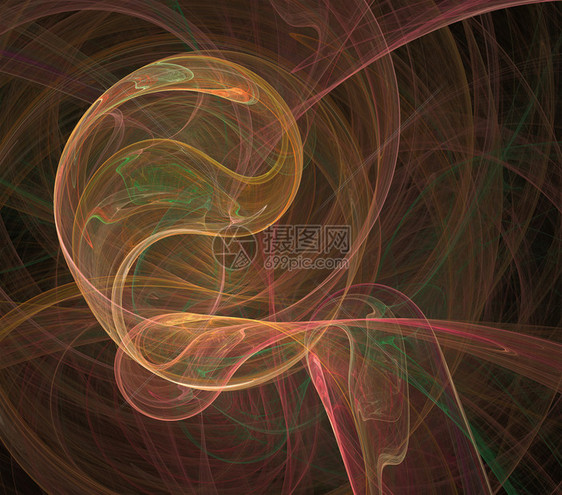 分形抽象一个闪光中心周围环绕着螺旋和波浪棕色阴影黑背景粉碎形抽象A围绕螺旋和波的发光中心艺术大约品图片