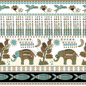 嬉皮士佩斯利风格的花卉和动物无缝图案观赏印度背景佩斯利风格的花卉和动物无缝图案装饰边框纺织品繁荣图片