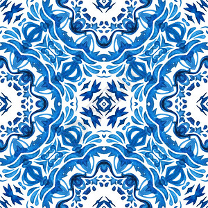 彩虹水色涂料葡萄牙设计图案蓝色和白无缝的瓷砖蓝色和白无缝模式面粉达马斯克无缝装饰水人几何的维多利亚时代图片