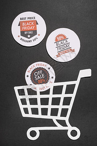店铺特别的带黑色星期五标签提供纸购物车象征图片