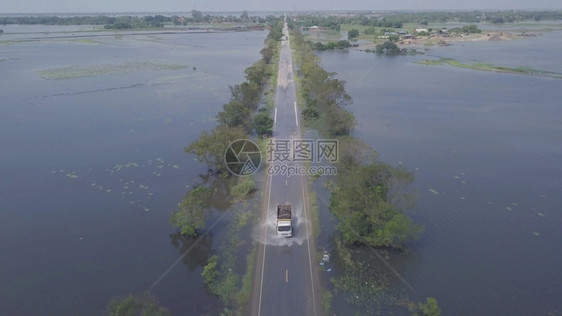 飓风泰国Ayutthaya省洪水的空中景象灾害街道图片